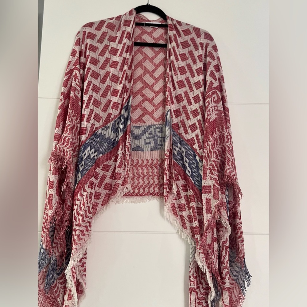 Sole Society Red and Blue Patterned Shawl, 100% Rayon, Buttery Soft Western Vibe
